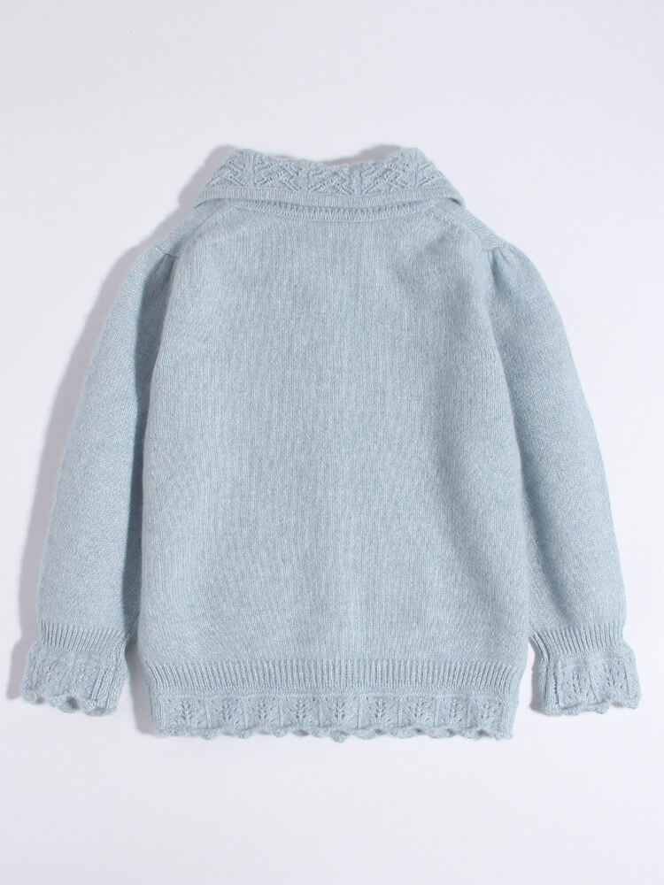 Girls Peter Pan Collar Light Blue Cashmere Lace-Trim Cardigan